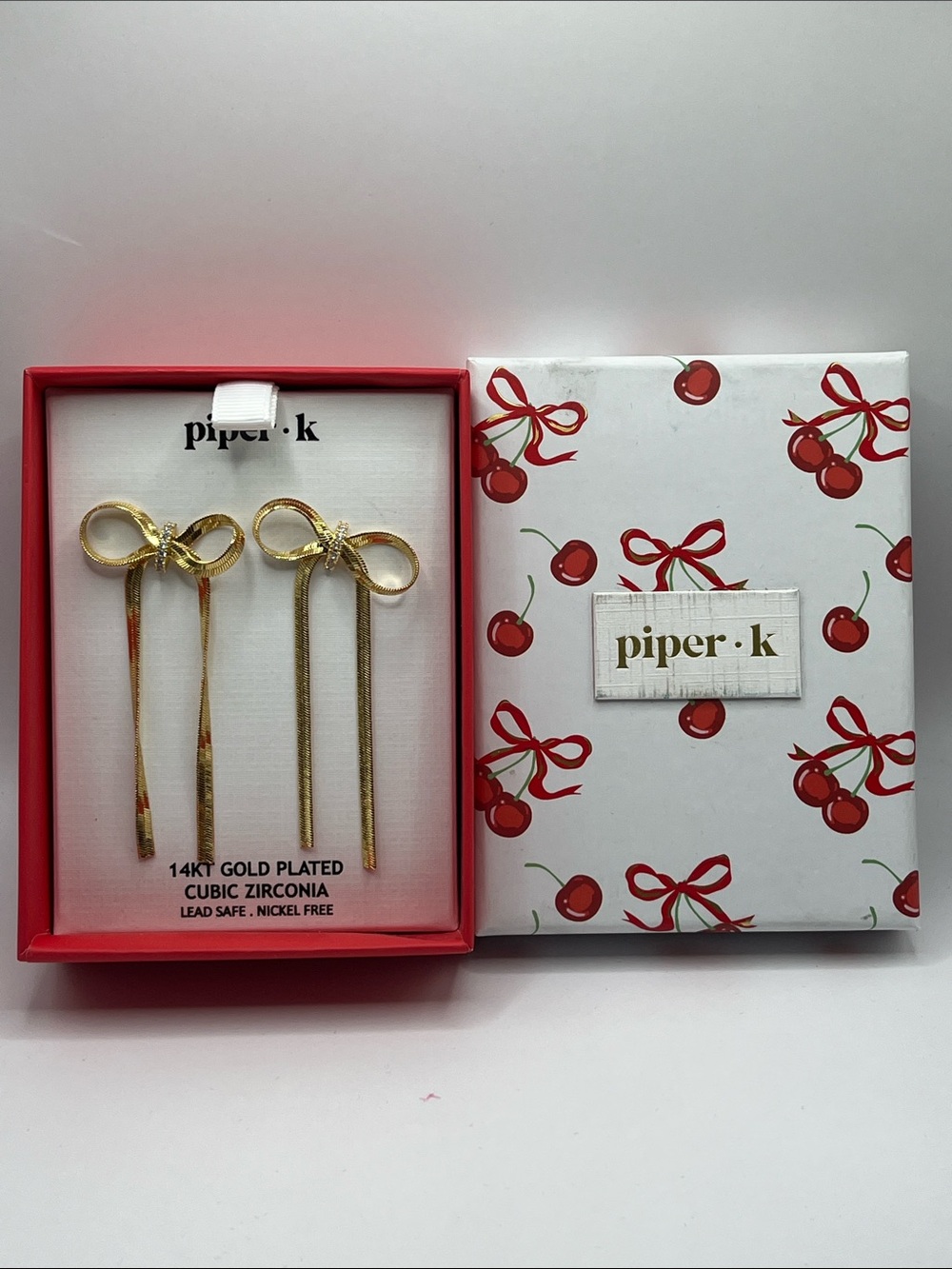 Piper.K Gold Bow Earrings with CZ Accents